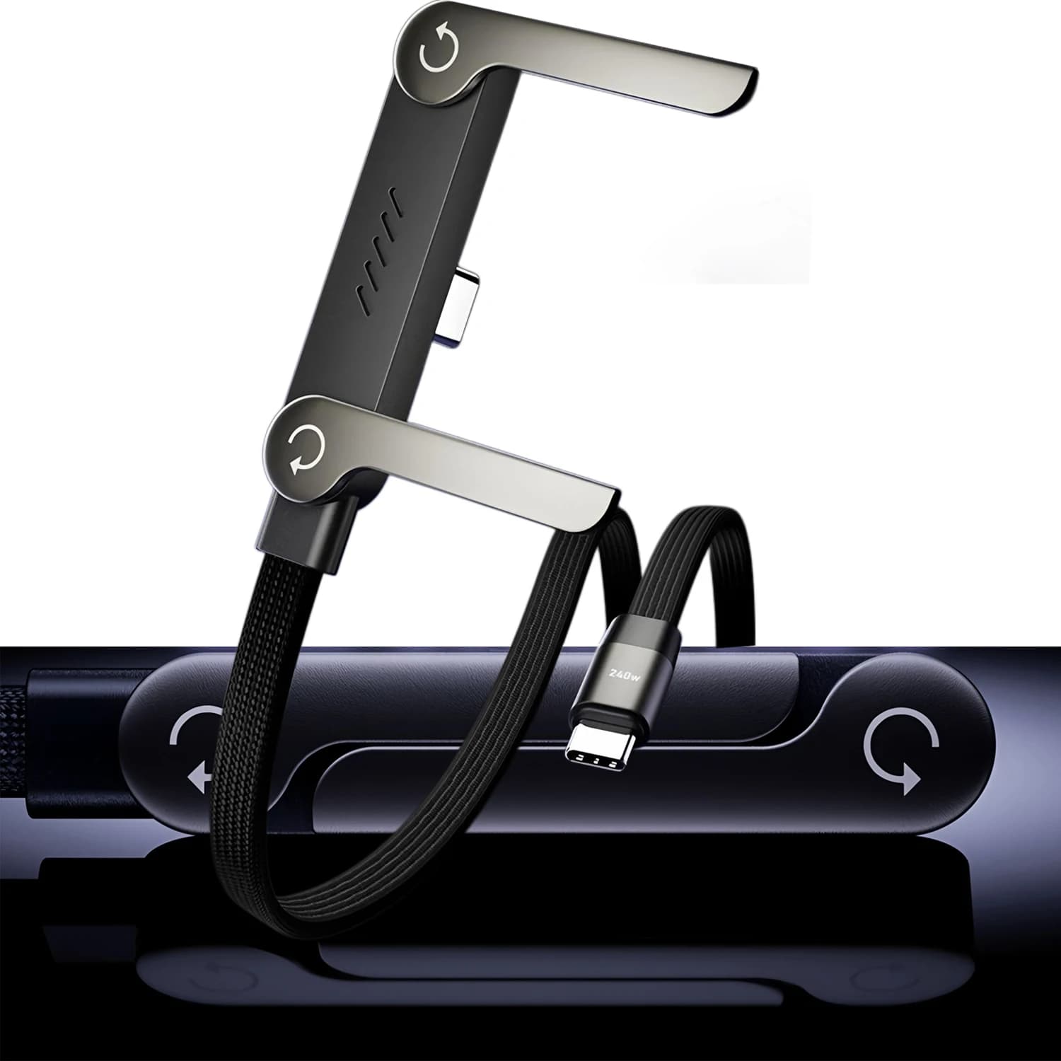 Plecione USB-C 240W/65W PD Transfer-danych Składany-uchwyt iPhone/Samsung/Xiaomi ⚡