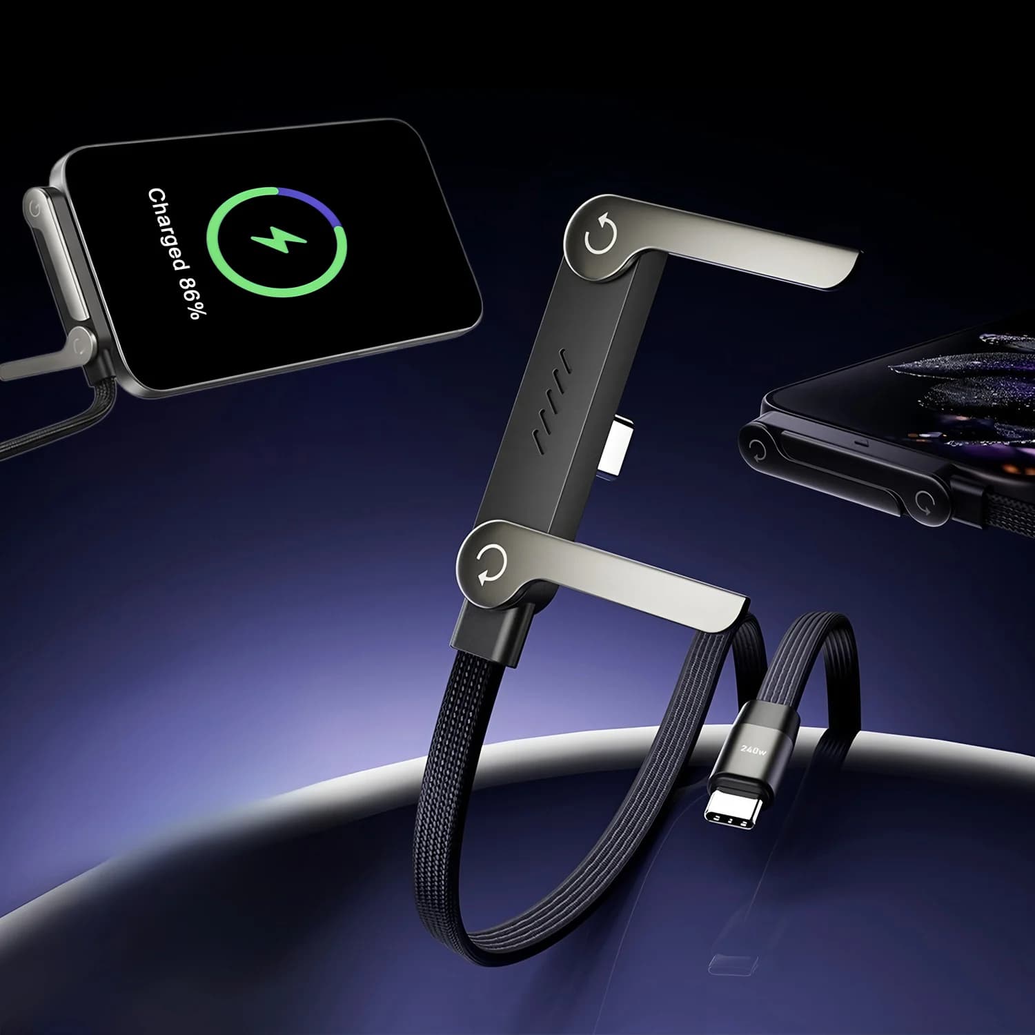 Plecione USB-C 240W/65W PD Transfer-danych Składany-uchwyt iPhone/Samsung/Xiaomi ⚡