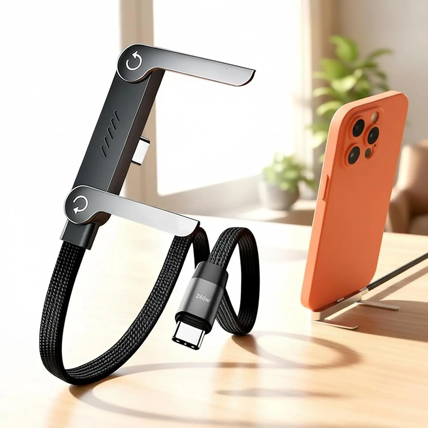 Plecione USB-C 240W/65W PD Transfer-danych Składany-uchwyt iPhone/Samsung/Xiaomi ⚡