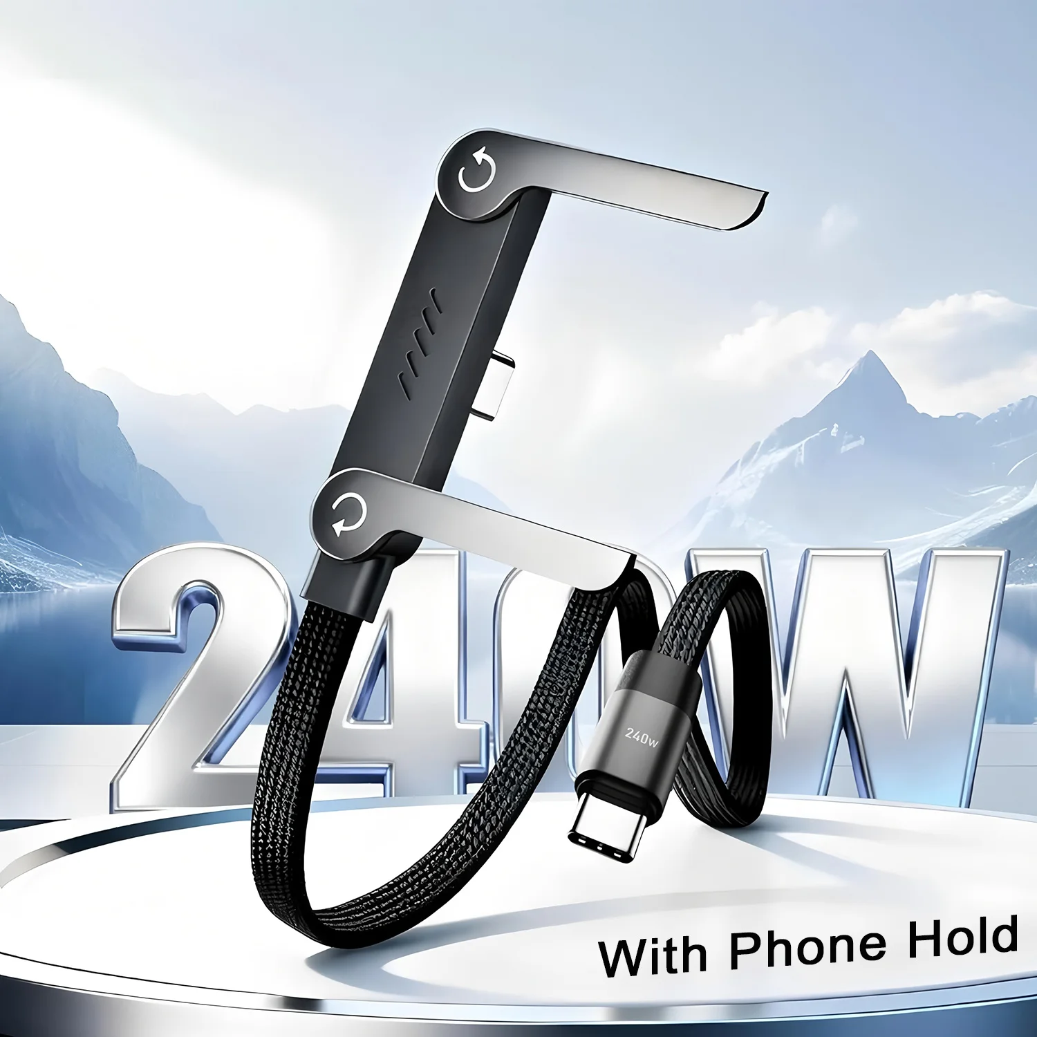Plecione USB-C 240W/65W PD Transfer-danych Składany-uchwyt iPhone/Samsung/Xiaomi ⚡